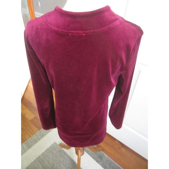 PRETTY TALBOTS RASPBERRY VELVET LONG SLEEVE V-NECK TOP, SIDE SLITS SIZE XS - Picture 4 of 5